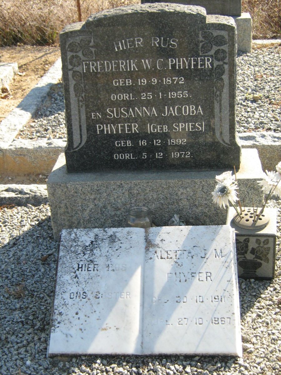 PHYFER Frederik W.C. 1872-1955 &amp; Susanna Jacoba SPIES 1892-1972 :: PHYFER Aletta J.M. 1911-1967
