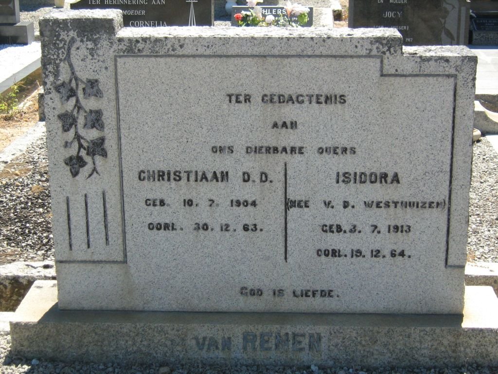 RENEN Christiaan D.D., van 1904-1963 &amp; Isidora V.D. WESTHUIZEN 1913-1964