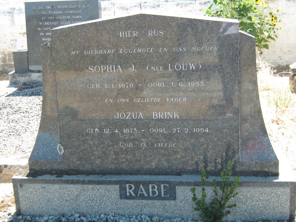 RABE Jozua Brink 1873-1954 &amp; Sophia J. LOUW 1878-1953