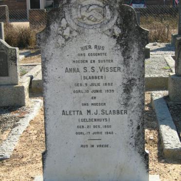 SLABBER Aletta M.J. nee GELDENHUYS 1860-1940 :: VISSER Anna S.S. nee SLABBER 1882-1939