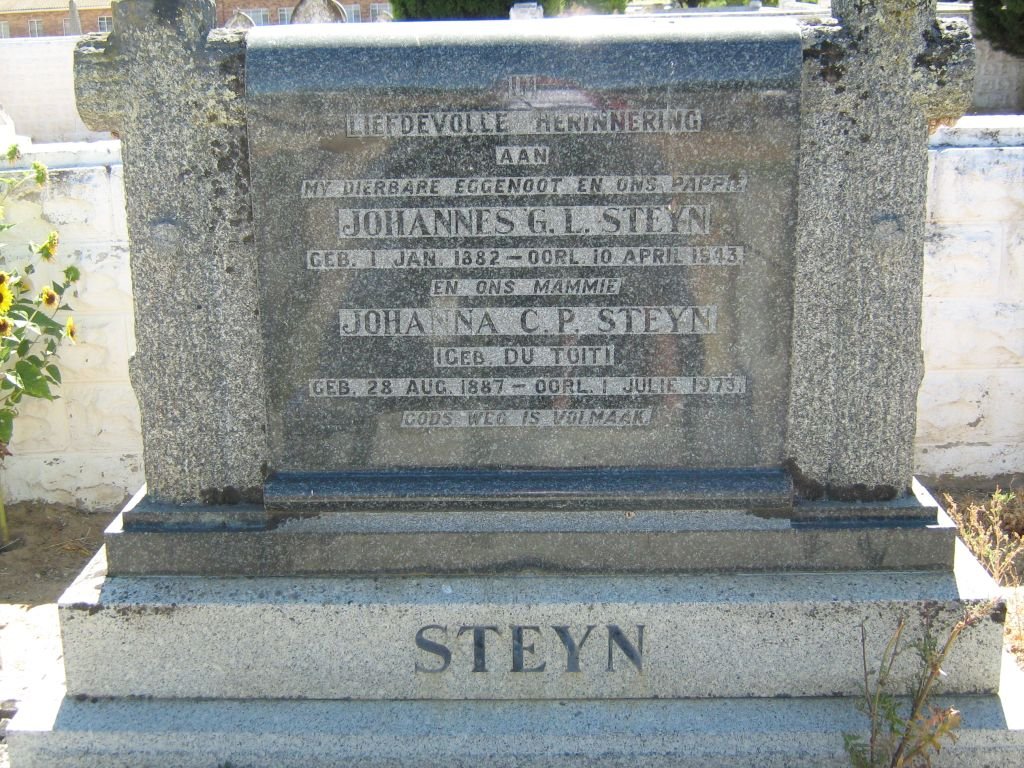 STEYN Johannes G.L. 1882-1943 &amp; Johanna C.P. DU TOIT 1887-1973