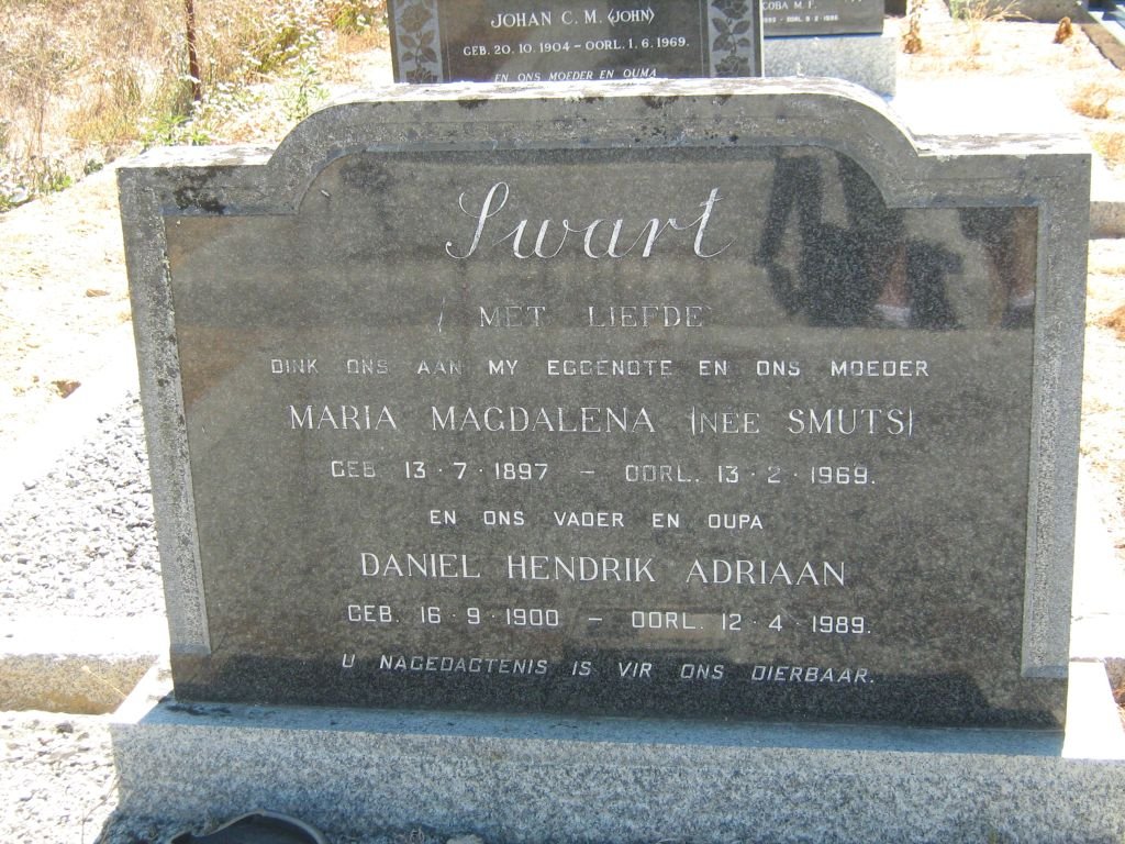 SWART Daniel Hendrik Adriaan 1900-1989 &amp; Maria Magdalena SMUTS 1897-1969