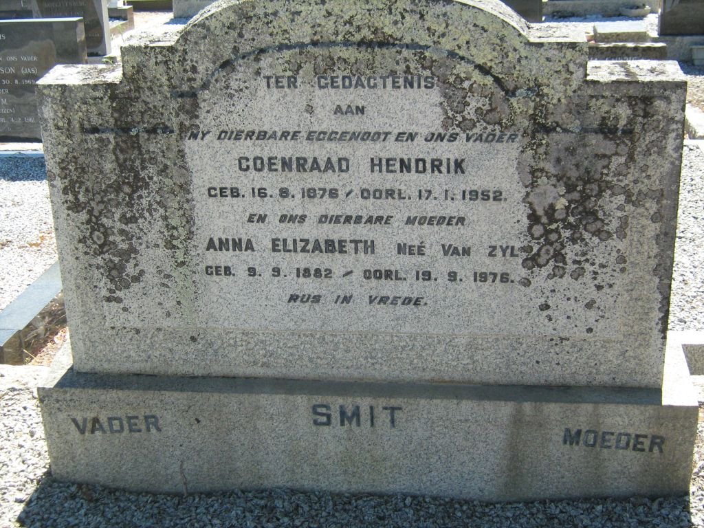 SMIT Coenraad Hendrik 1876-1952 &amp; Anna Elizabeth VAN ZYL 1882-1976