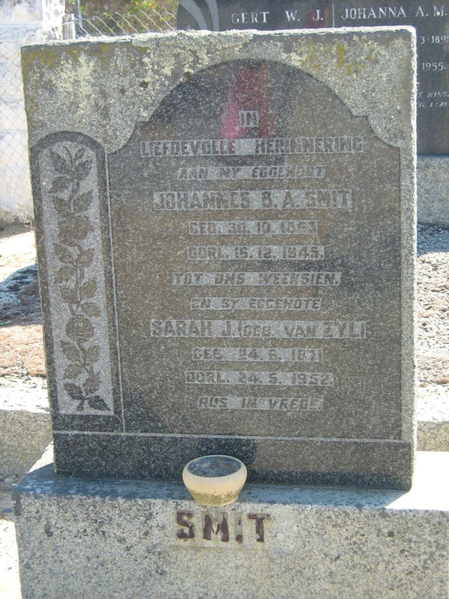 SMIT Johannes B.A. 1863-1945 &amp; Sarah J. VAN ZYL 1871-1952
