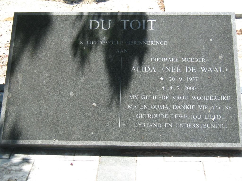 TOIT Alida, du nee DE WAAL 1937-2000