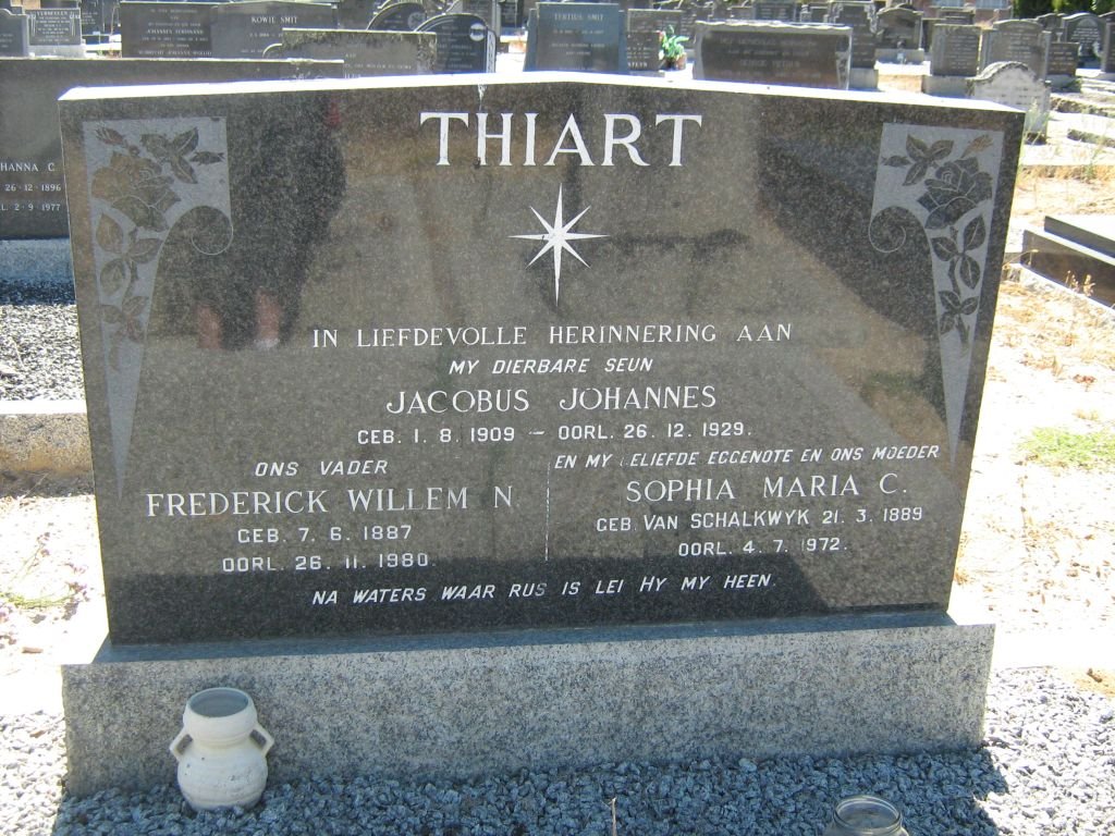 THIART Frederick Willem N. 1887-1980 &amp; Sophia Maria C. VAN SCHALKWYK 1889-1972 :: THIART Jacobus Johannes 1909-1929