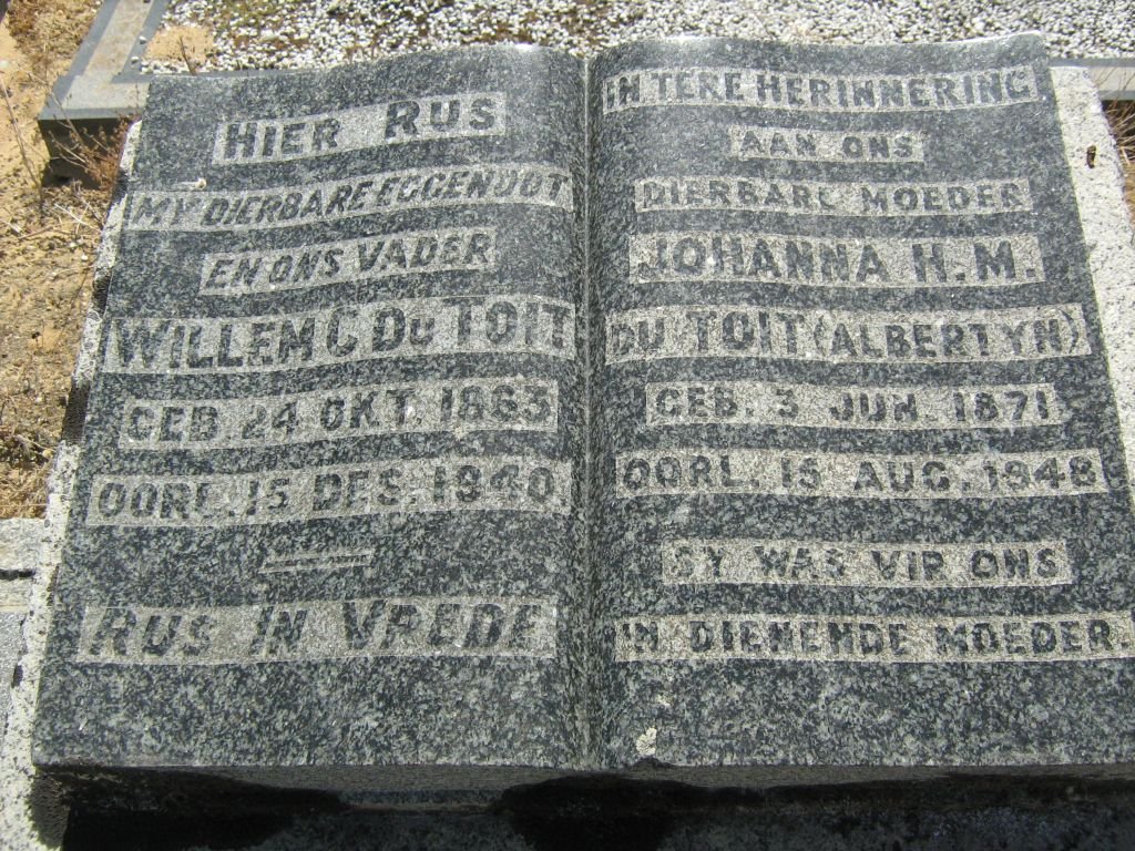 TOIT Willem C., du 1863-1940 &amp; Johanna H.M. ALBERTYN 1871-1948