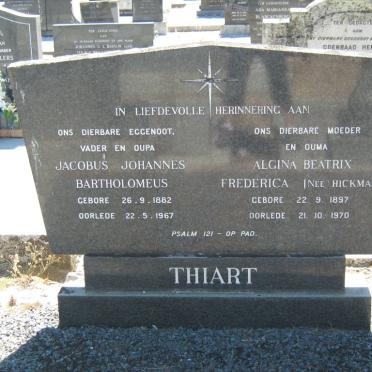 THIART Jacobus Johannes Bartholomeus 1882-1967 &amp; Algina Beatrix Frederica HICKMAN 1897-1970
