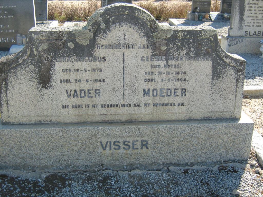 VISSER Dirk Jacobus 1873-1946 &amp; Geesie Maria KOTZE 1878-1954