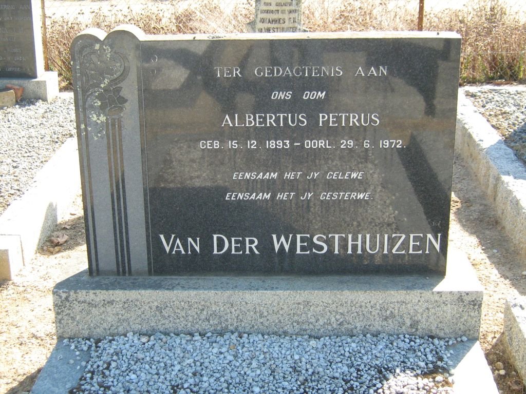 WESTHUIZEN Albertus Petrus, van der 1893-1972