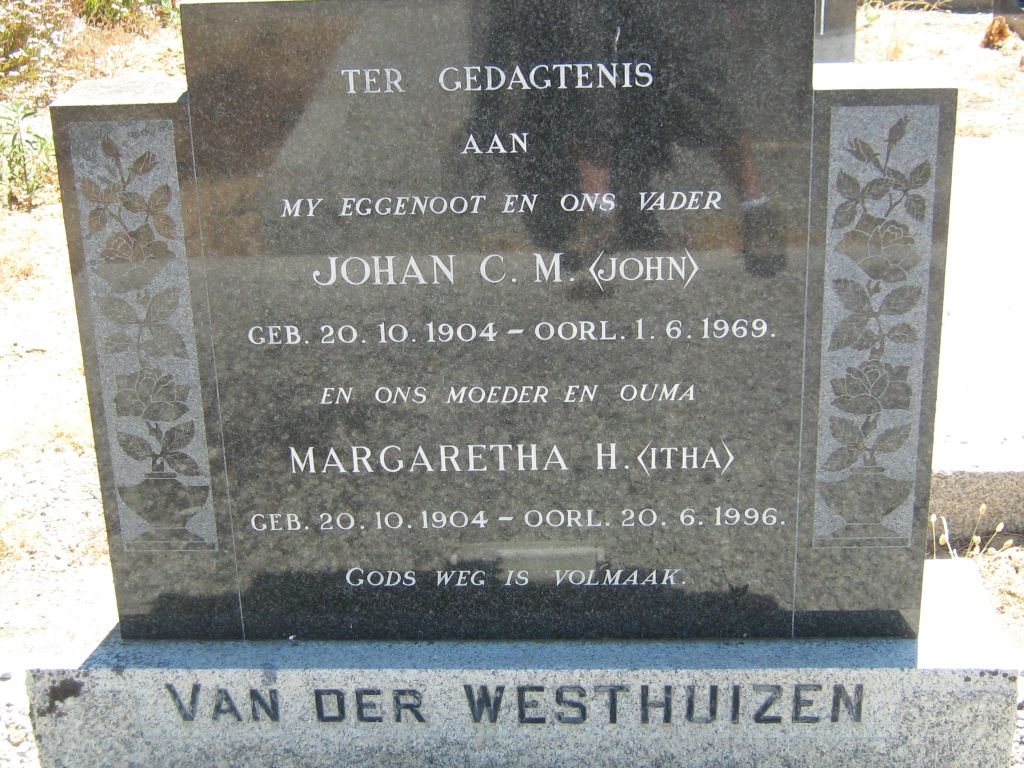 WESTHUIZEN Johan C.M., van der 1904-1969 &amp; Margaretha H. 1904-1996
