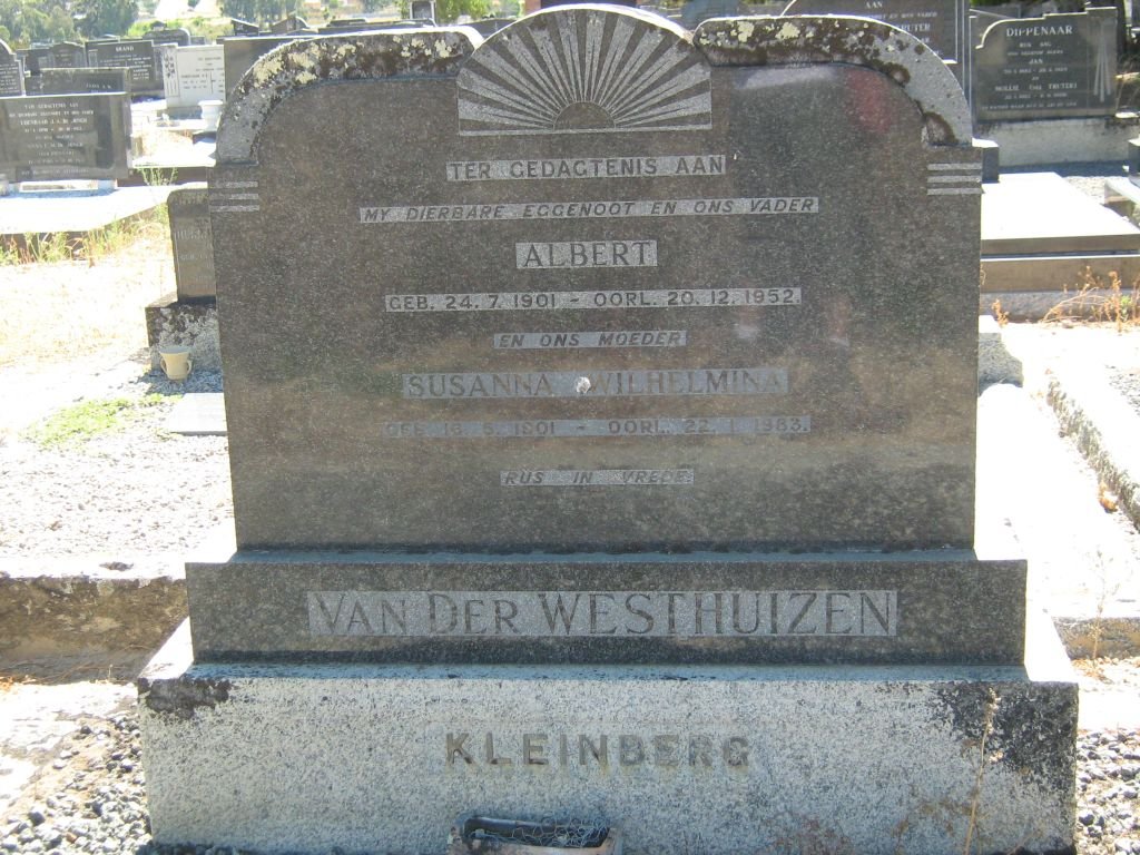 WESTHUIZEN Albert, van der 1901-1952 &amp; Susanna Wilhelmina 1901-1983