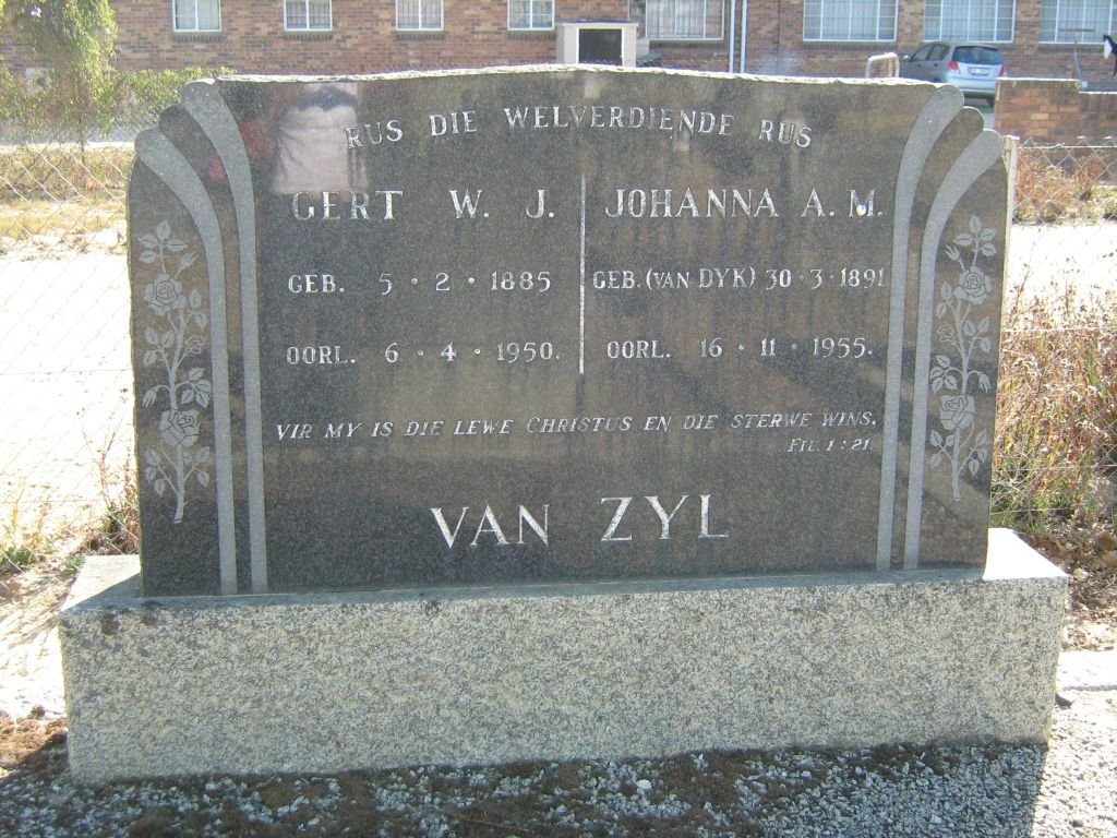 ZYL Gert W.J., van 1885-1950 &amp; Johanna A.M. VAN DYK 1891-1955