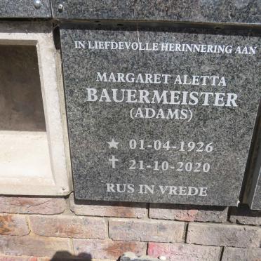 BAUERMEISTER Margaret Aletta nee ADAMS 1926-2020