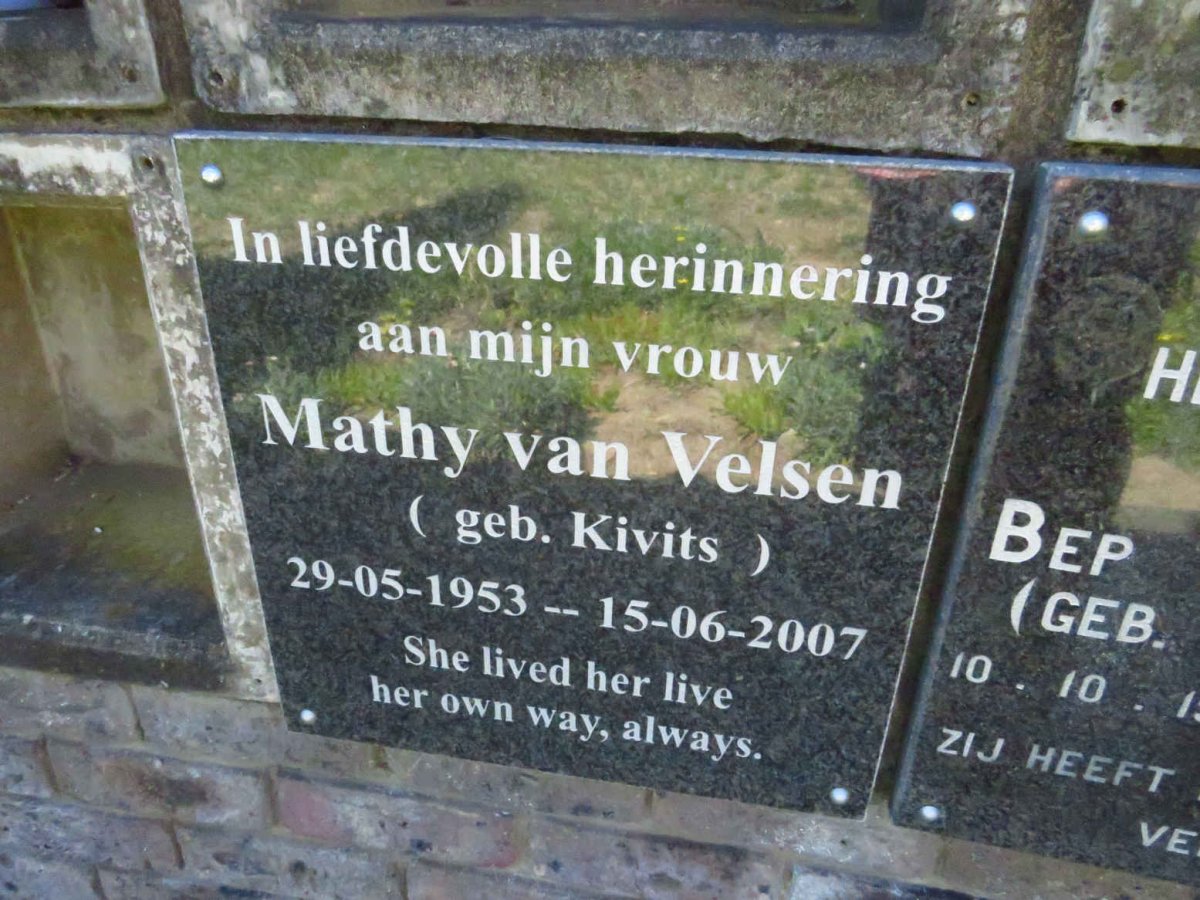 VELSEN Mathy, van nee KIVITS 1953-2007