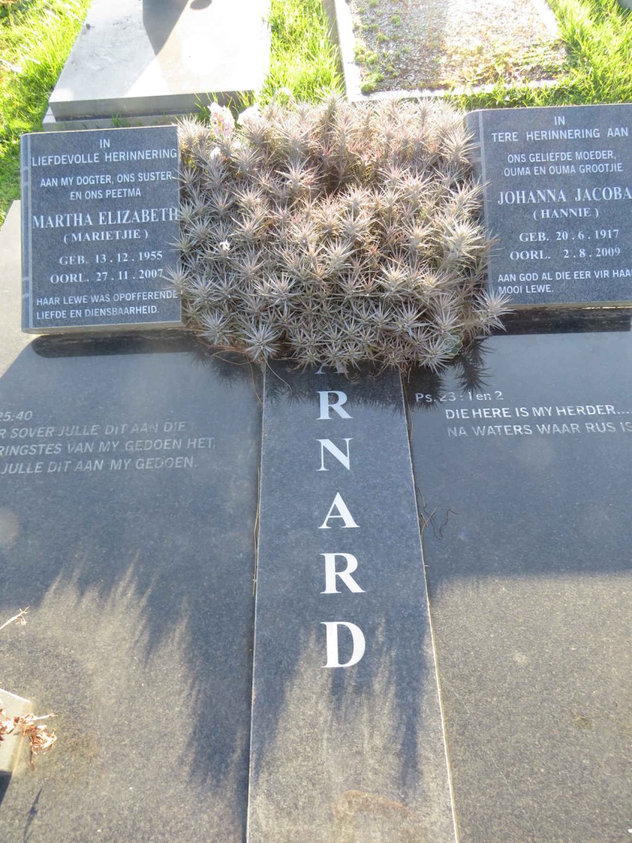 BARNARD Johanna Jacoba 1917-2009 :: BARNARD William Henry 1937-2008 :: BARNARD Martha Elizabeth 1955-2007 -2