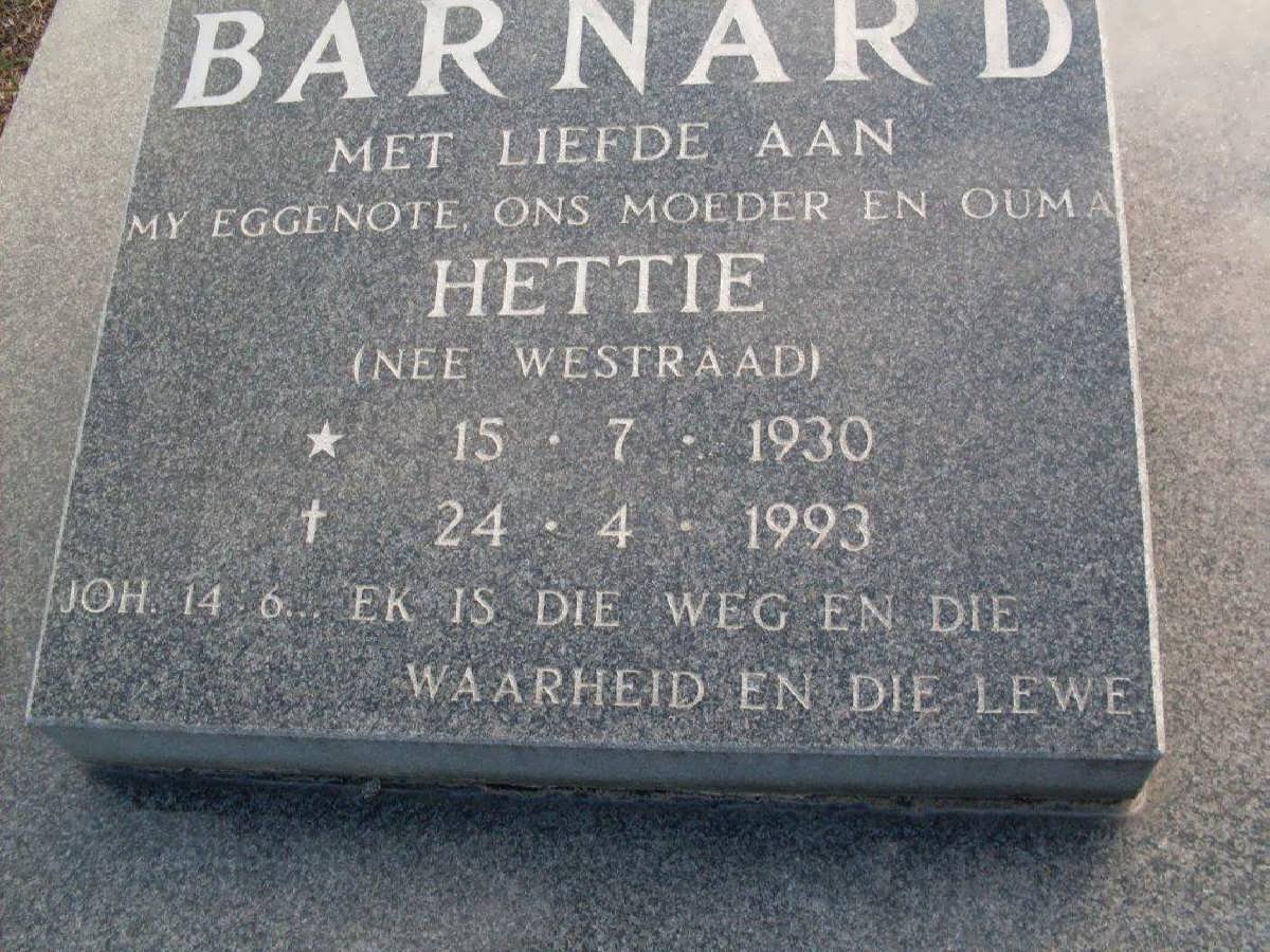BARNARD Hettie nee WESTRAAD 1930-1993
