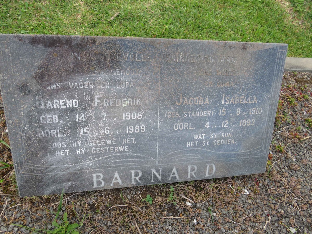 BARNARD Barend Frederik 1908-1989 Jacoba Isabella STANDER 1910-1993