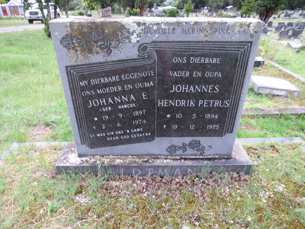 FELDTMANN Johannes Hendrik Petrus 1894-1975 & Johanna E. HANCOX 1897-1974
