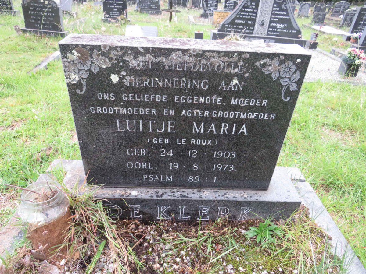 KLERK Luitje Maria, de nee LE ROUX 1903-1973