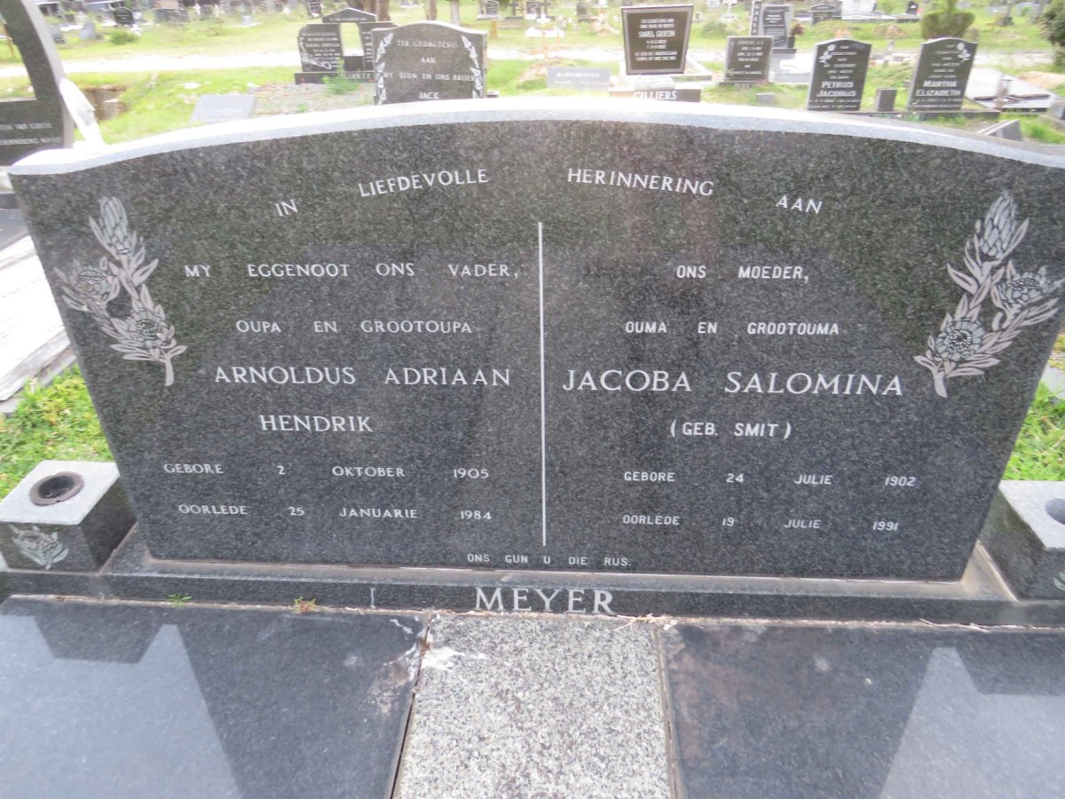 MEYER Arnoldus Adriaan Hendrik 1905-1984 & Jacoba Salomina SMIT 1902-1991