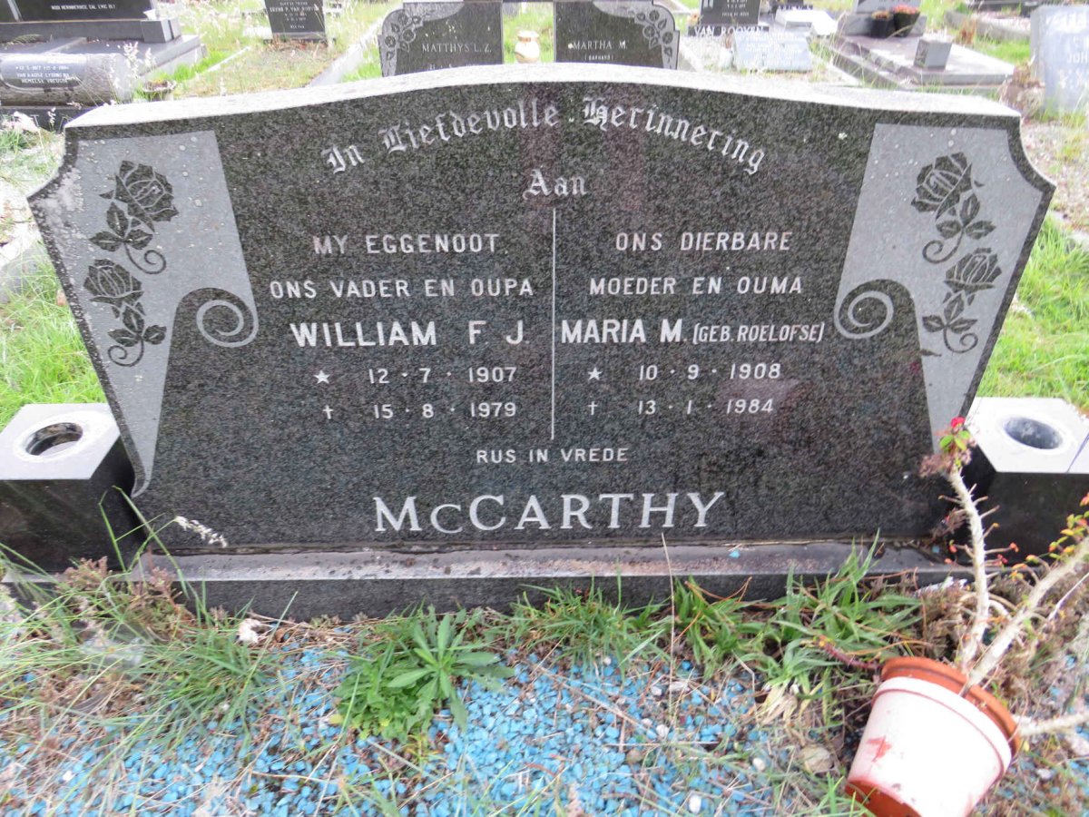 MCCARTHY William F.J. 1907-1979 & Maria M. ROELOFSE 1908-1984