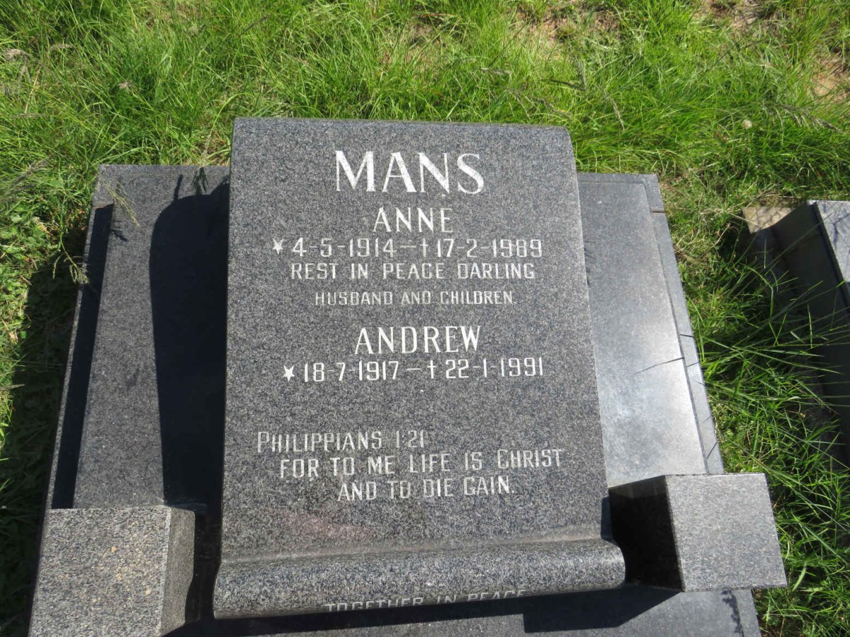 MANS Andrew 1917-1991 &amp; Anne 1914-1989