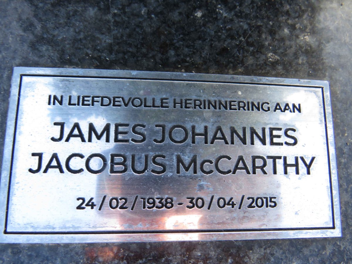 MCCARTHY James Johannes Jacobus 1938-2015