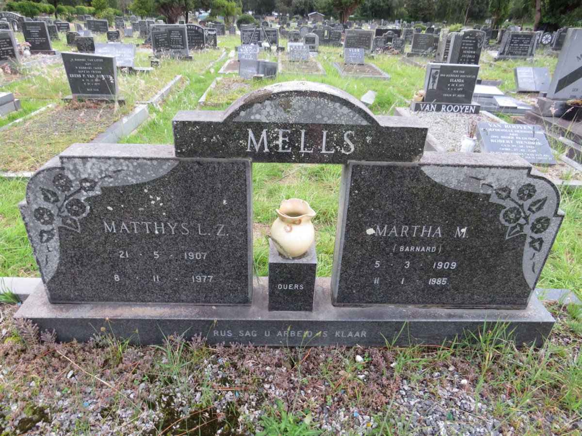MELLS Matthys L.Z. 1907-1977 & Martha M. BARNARD 1909-1985