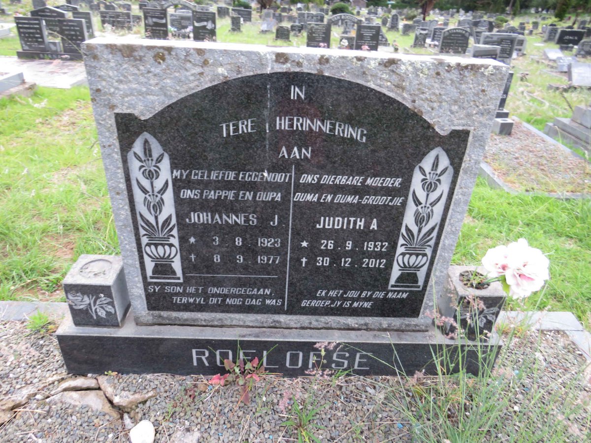 ROELOFSE Johannes J. 1923-1977 & Judith A. 1932-2012