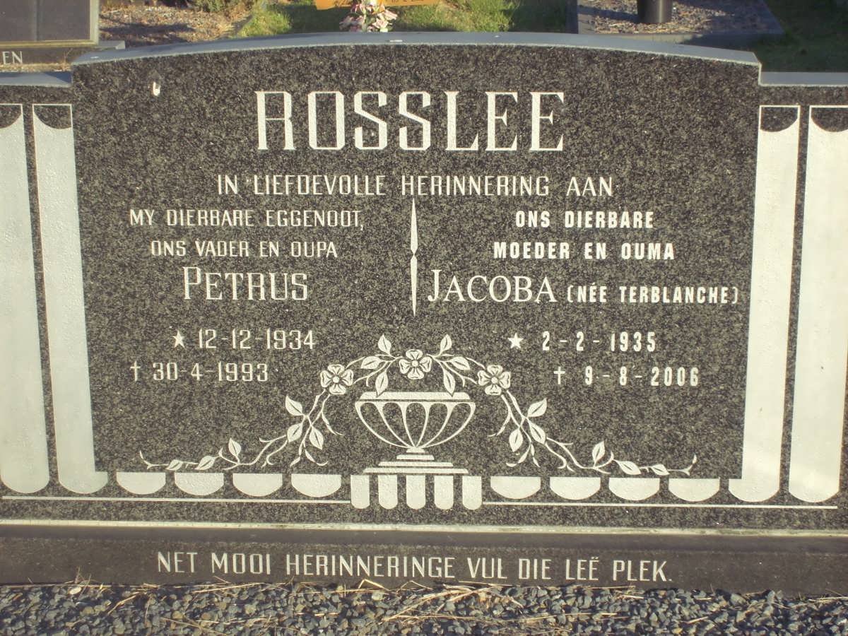 ROSSLEE Petrus 1934-1993 &amp; Jacoba TERBLANCHE 1935-2006