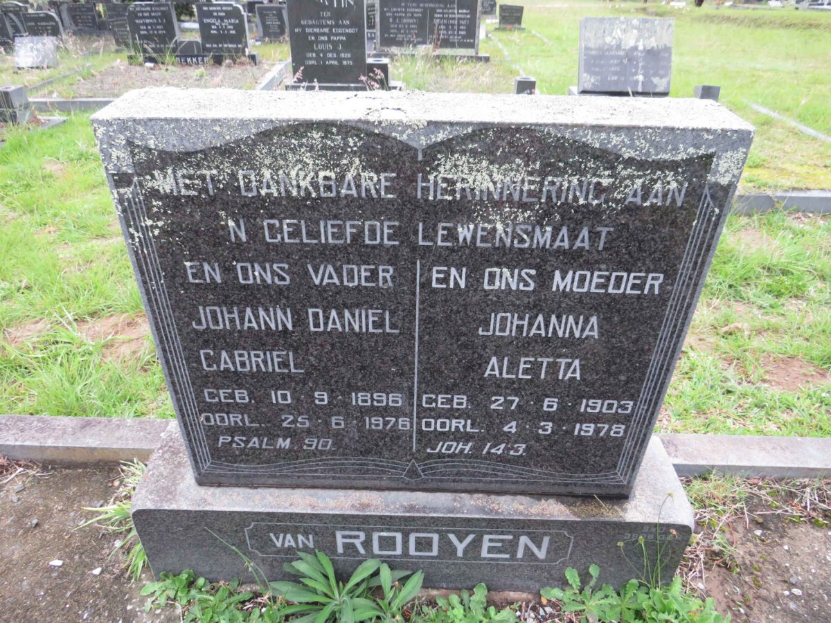 ROOYEN Johann Daniel Gabriel, van 1896-1976 & Johanna Aletta 1903-1978