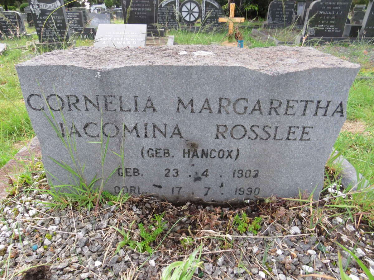 ROSSLEE Cornelia Margaretha Jacomina nee HANCOX 1903-1990