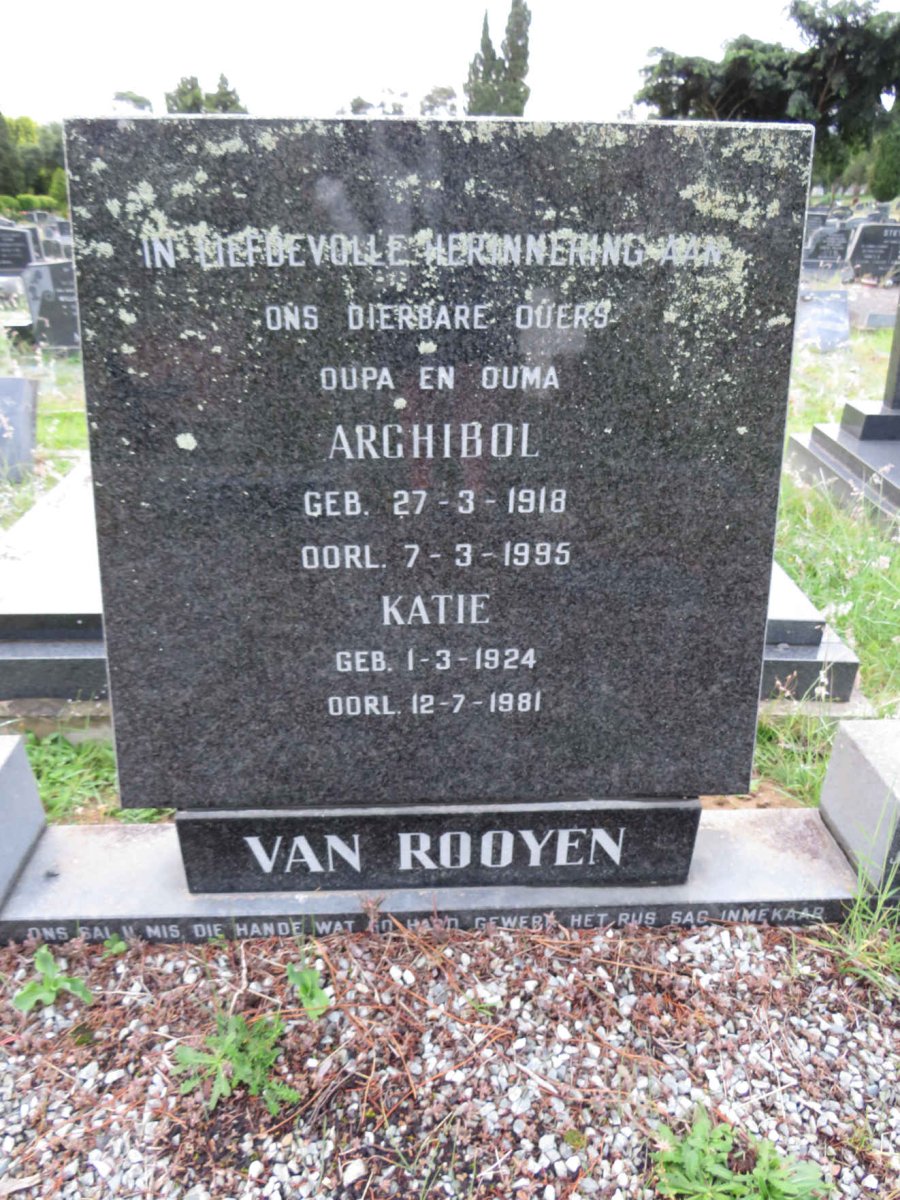 ROOYEN Archibol, van 1918-1995 & Katie 1924-1981