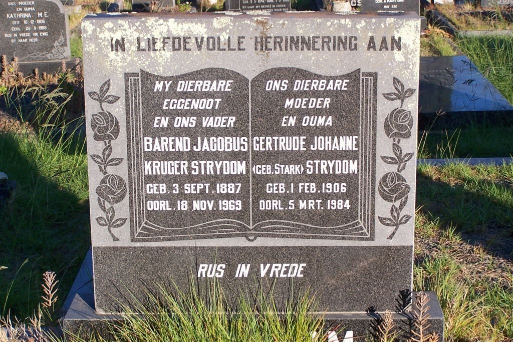 STRYDOM Barend Jacobus Kruger 1887-1969 &amp; Gertrude Johanne STARK 1906-1984