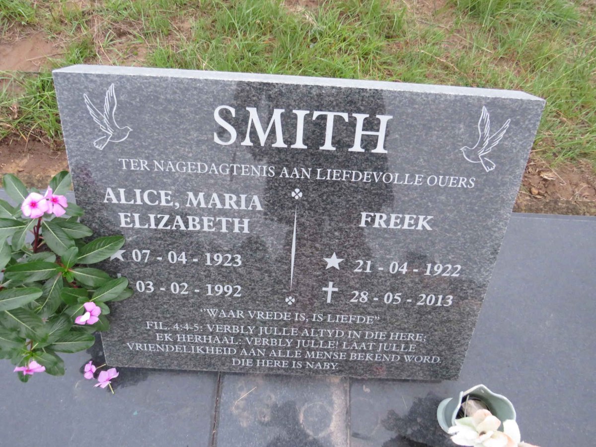 SMITH Freek 1922-2013 & Alice Maria Elizabeth 1923-1992