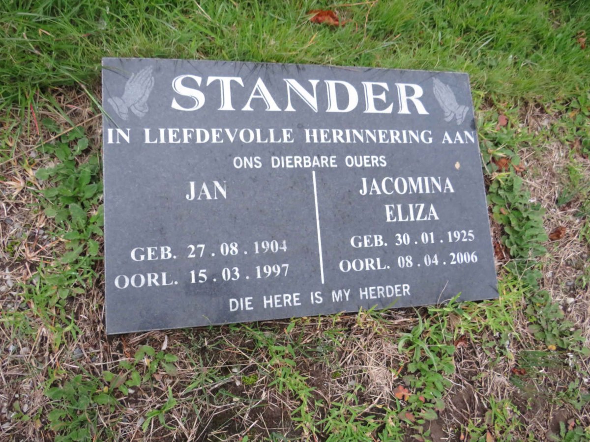 STANDER Jan 1904-1997 & Jacomina Eliza 1925-2006