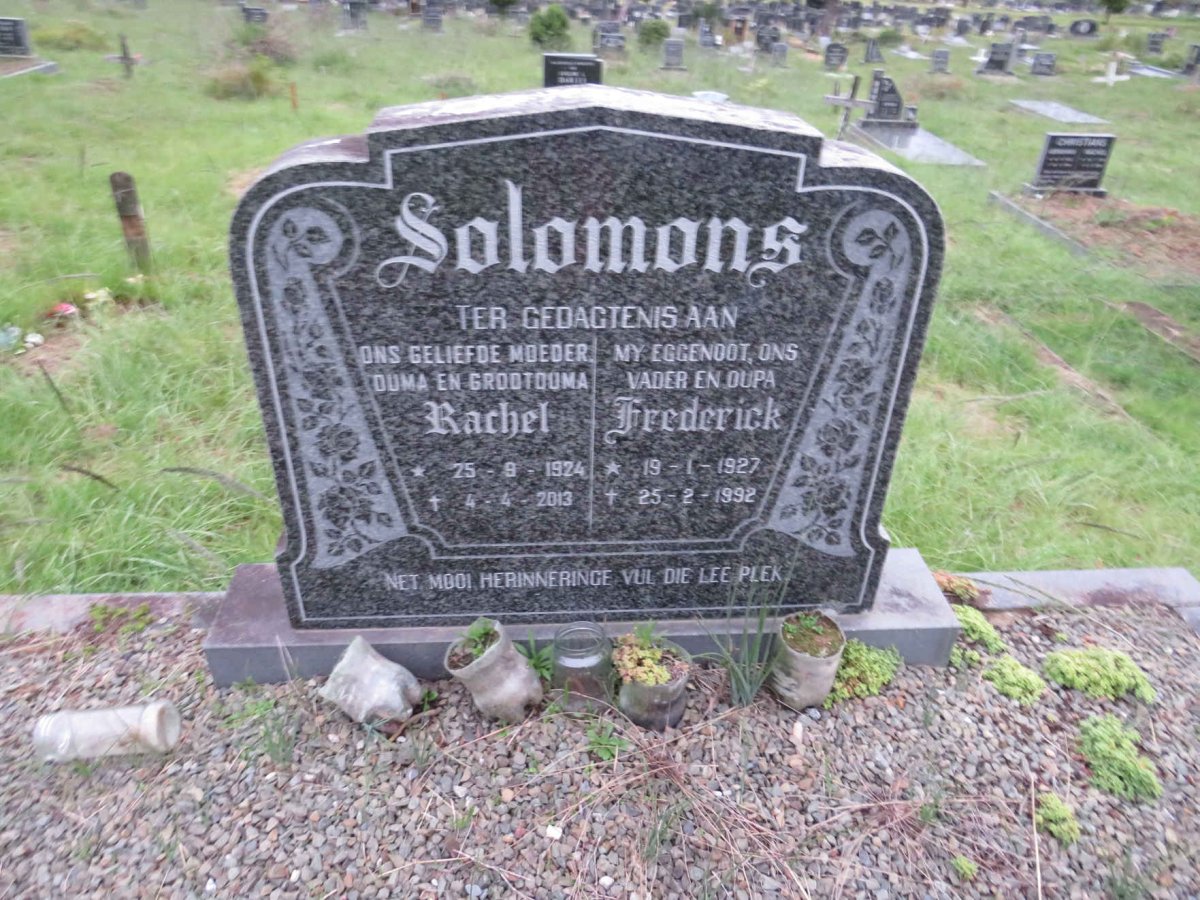 SOLOMONS Frederick 1927-1992 & Rachel 1924-2013