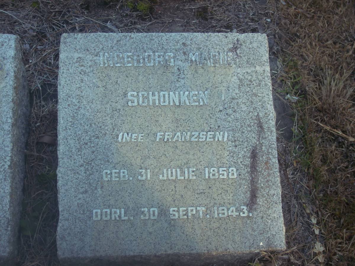 SCHONKEN Ingeborg Marie nee FRANZEN 1858-1943