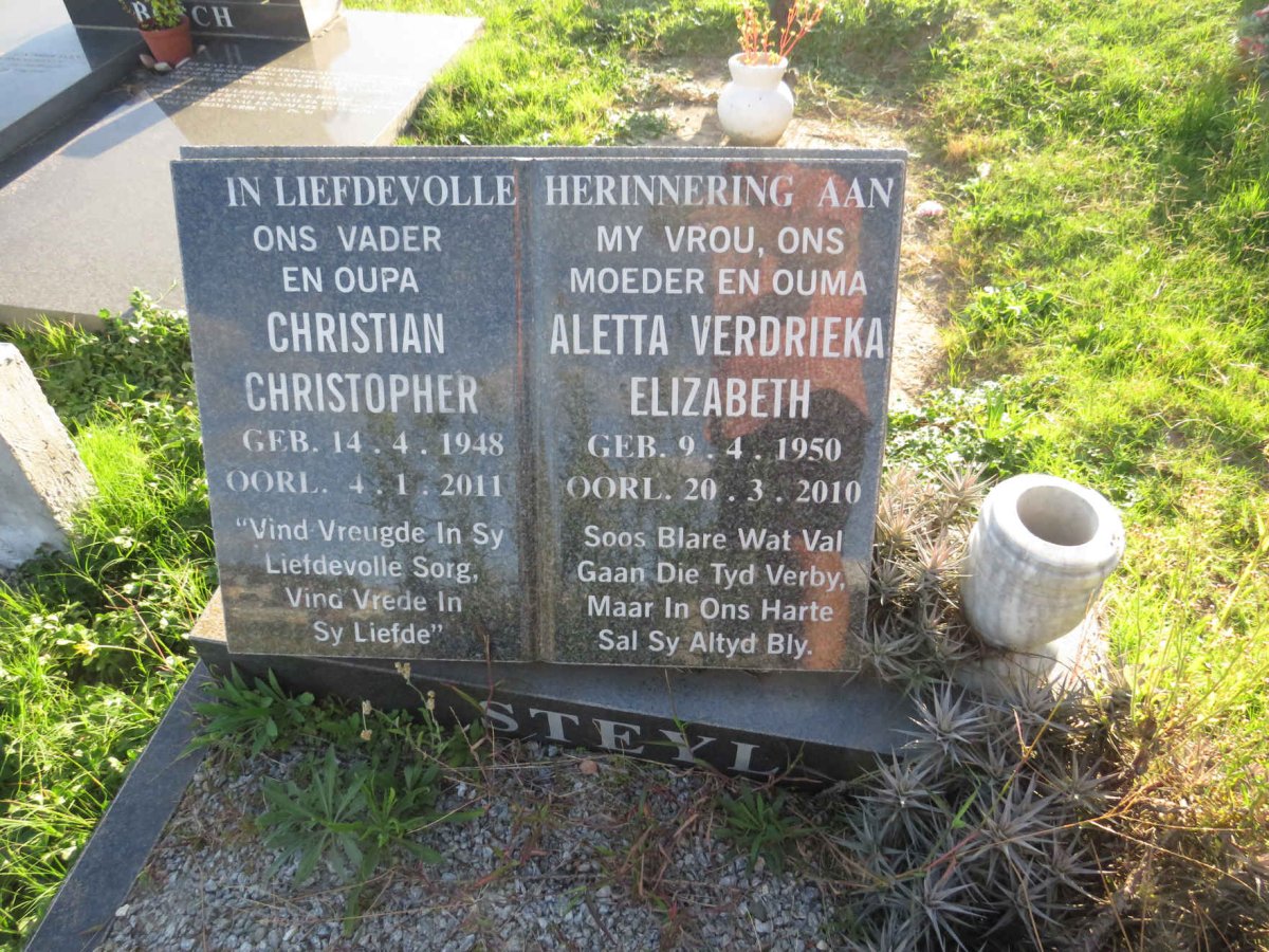 STEYL Christian Christopher 1948-2011 & Aletta Verdrieka Elizabeth 1950-2010