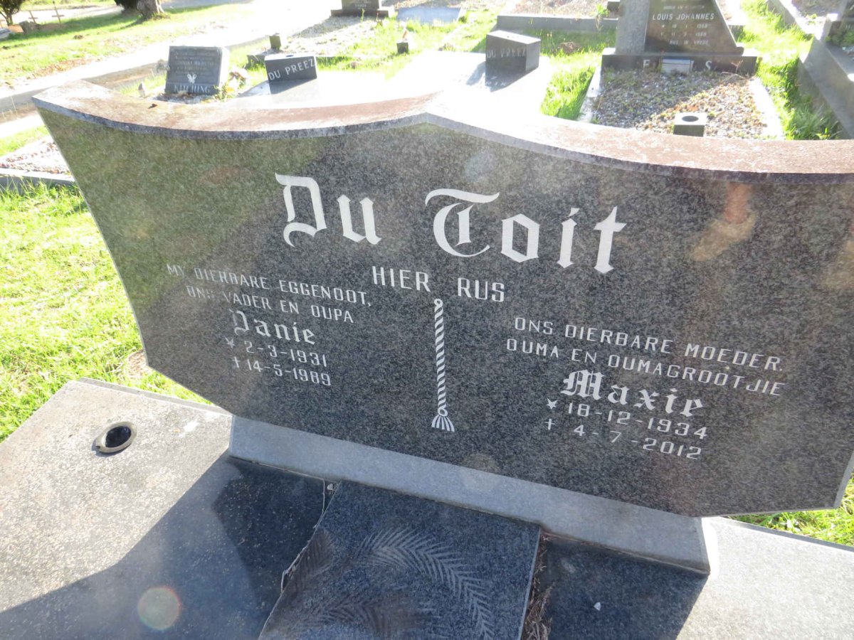TOIT Danie, du 1931-1989 &amp; Maxie 1934-2012