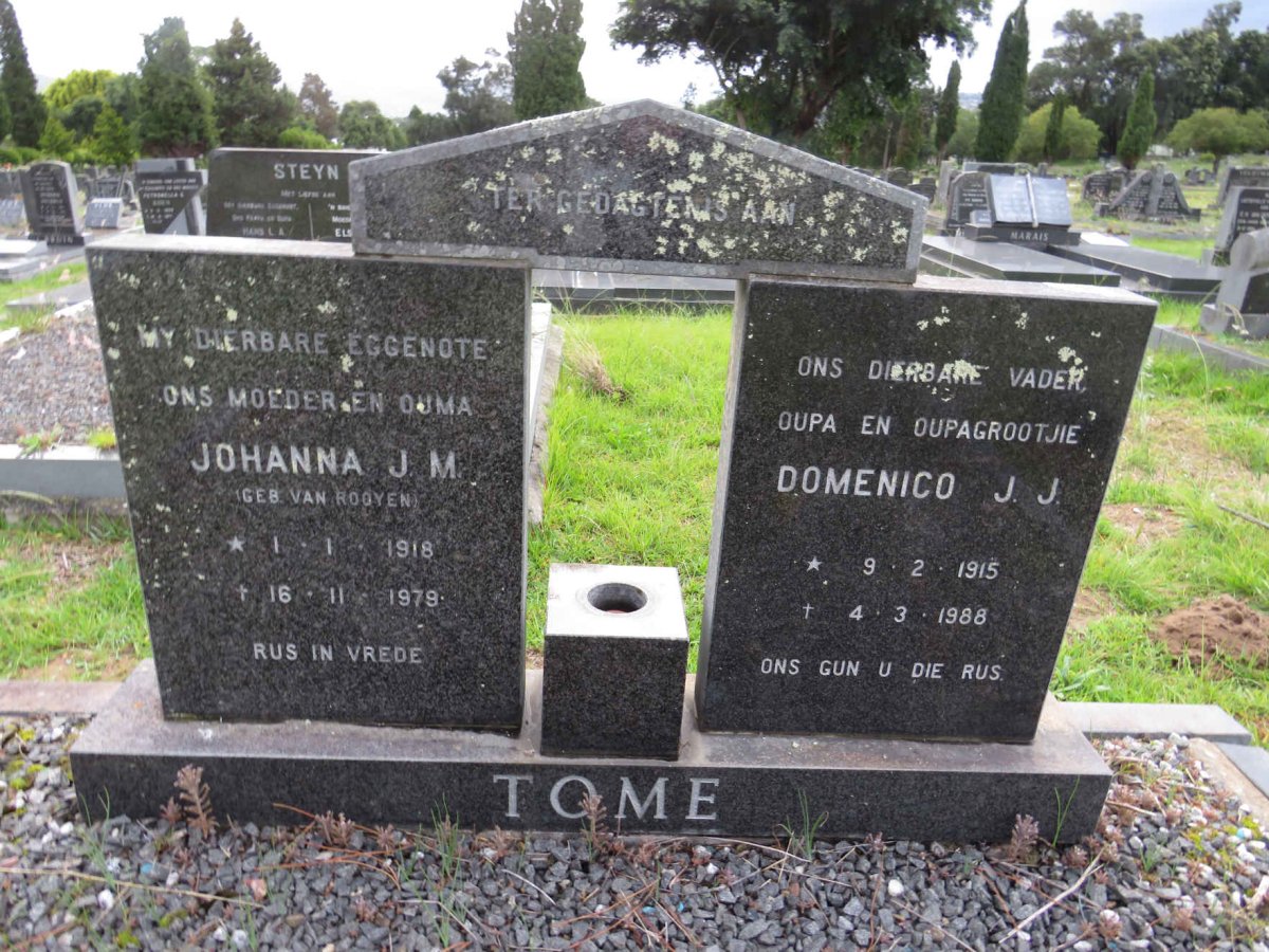 TOME Domenico J.J. 1915-1988 & Johanna J.M. VAN ROOYEN 1918-1979