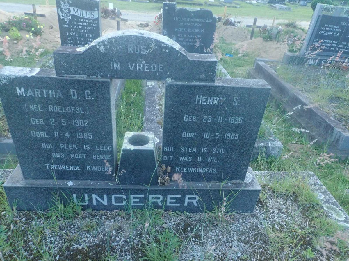 UNGERER Henry S. 1896-1965 & Martha D.C. ROELOFSE 1902-1965