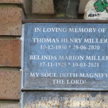 MILLER Thomas Henry 1930-2020 &amp; Belinda Marion 1928-2021