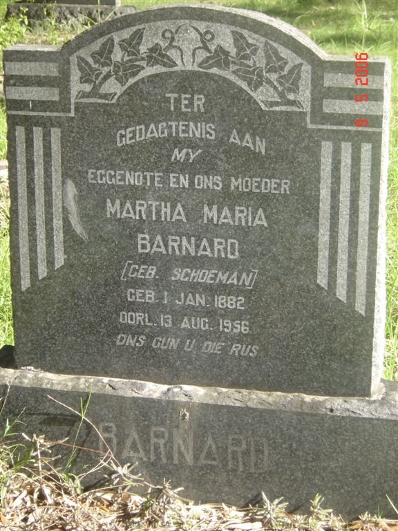 BARNARD Martha Maria nee SCHOEMAN 1882-1956