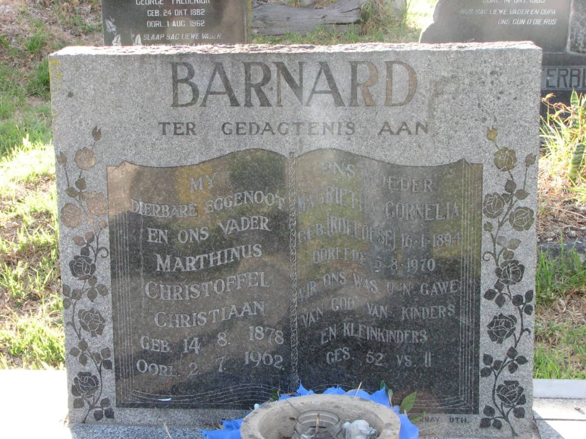 BARNARD Marthinus Christoffel Christiaan 1878-1962 &amp; Magrietha Cornelia ROELOFSE 1894-1970