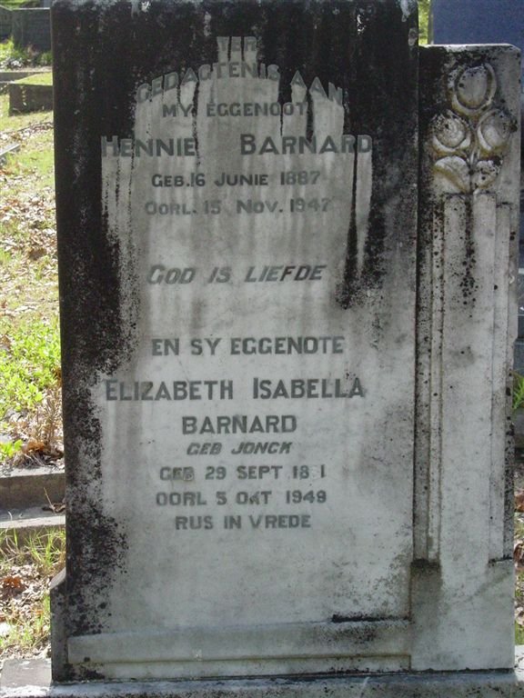 BARNARD Hennie 1887-1947 &amp; Elizabeth Isabella JONCK 1891-1949