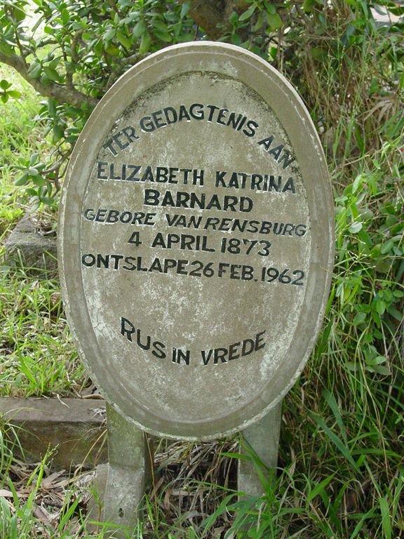 BARNARD Elizabeth Katarina née VAN RENSBURG 1873-1962