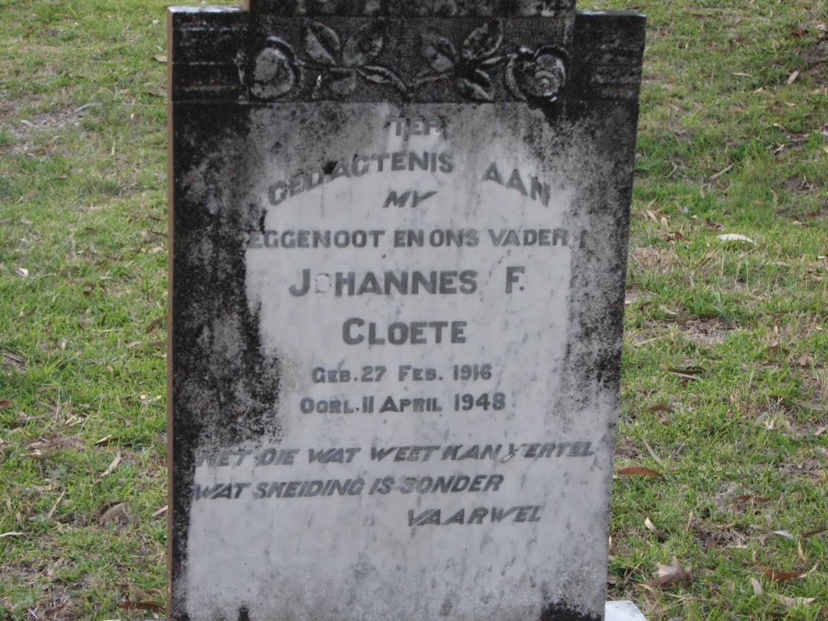 CLOETE Johannes F. 1916-1948