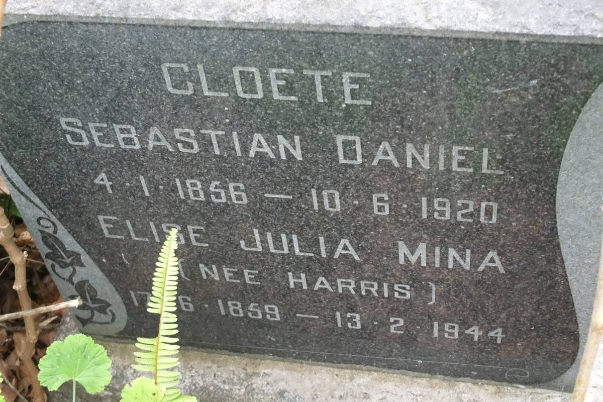 CLOETE Sebastiaan Daniel 1856-1920 &amp; Elise Julia Mina HARRIS 1859-1944